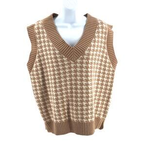 SDENCIN V-Neck Tan Houndstooth Sweater Vest